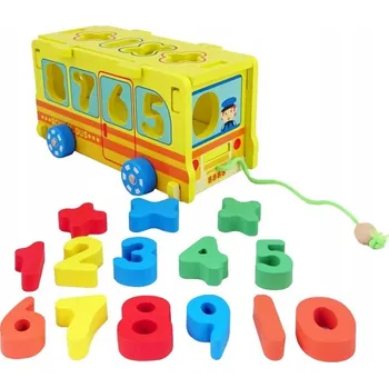 Dřevěná hračka DŘEVĚNÝ AUTOBUS TŘÍDIČKA STAVEBNICE ČÍSLA VZDĚLÁVACÍ VOZIDLO HRAČKA