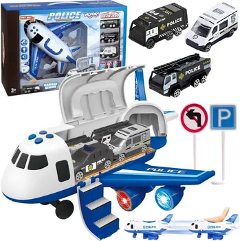 autíčko Woopie WOOPIE Letadlo skládací policejní transportér se sadou 3 policejních aut XL dopravní značky