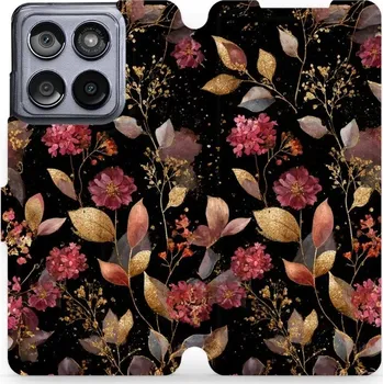 Pouzdro na mobilní telefon Flipové pouzdro Mobiwear - Motorola Edge 60 Fusion - V171S Zlatavé lístky a květy (Knížkové flip pouzdro, obal, kryt na mobil Motorola Edge 60 Fusion - V171S Zlatavé lístky a květy, materiál Umělá kůže + TPU - ochrana 360°, stojánek, silikonová vanička,)