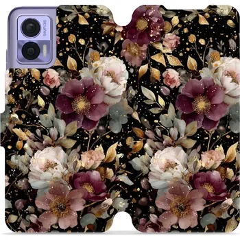 Pouzdro na mobilní telefon Flipové pouzdro Mobiwear - Motorola Edge 30 Neo - V169S Zlatavé kvítky (Knížkové flip pouzdro, obal, kryt na mobil Motorola Edge 30 Neo - V169S Zlatavé kvítky, materiál Umělá kůže + TPU - ochrana 360°, stojánek, silikonová vanička, magnetické zavírání)