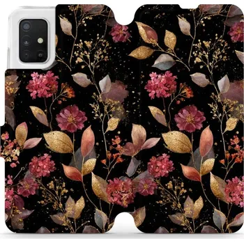 Pouzdro na mobilní telefon Flipové pouzdro Mobiwear - Samsung Galaxy A51 5G - V171S Zlatavé lístky a květy (Knížkové flip pouzdro, obal, kryt na mobil Samsung Galaxy A51 5G - V171S Zlatavé lístky a květy, materiál Umělá kůže + TPU - ochrana 360°, stojánek, silikonová vanička,)