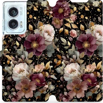 Pouzdro na mobilní telefon Flipové pouzdro Mobiwear - Motorola Edge 50 Fusion - V169S Zlatavé kvítky (Knížkové flip pouzdro, obal, kryt na mobil Motorola Edge 50 Fusion - V169S Zlatavé kvítky, materiál Umělá kůže + TPU - ochrana 360°, stojánek, silikonová vanička, magnetické zavírá