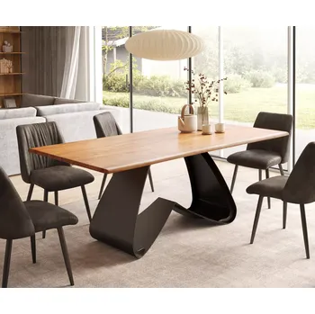 Jídelní stůl DELIFE Jídelní stůl Edge 200x100 akácie přírodní W-podnož kov černá Live-Edge