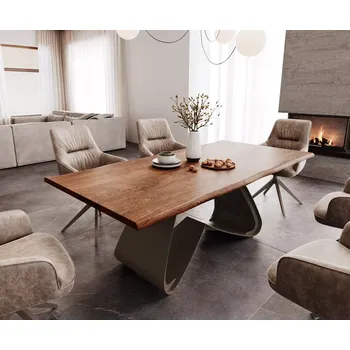 Jídelní stůl DELIFE Jídelní stůl Edge 200x100 akácie hnědá W-podnož kov titanový efekt Live-Edge