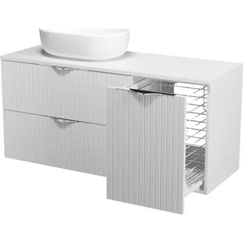 Koupelnový nábytek CERSANIT 3D Nábytkový set Cersanit Tirso 120, skříňka 80 pod desku bílá matná, skříňka 40 pod desku s košem na prádlo bílá matná, deska 120 horní bílá matná, umyvadlo Moduo 50 na desku oválné bílé, výpust umyvadlová bílá S1015-004;S1017-029;S1015-017;K116