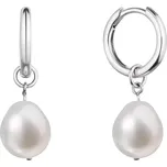 Stříbrné náušnice kruhy s visací bílou říční perlou baroko 21106.1