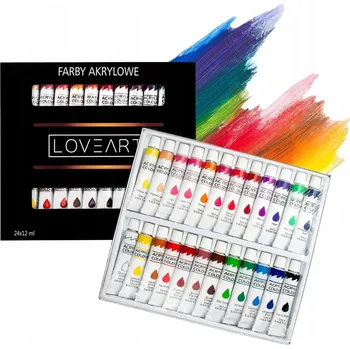 Vodová barva Akrylové barvy Loveart, sada 24 vícebarevných ks, 12 ml