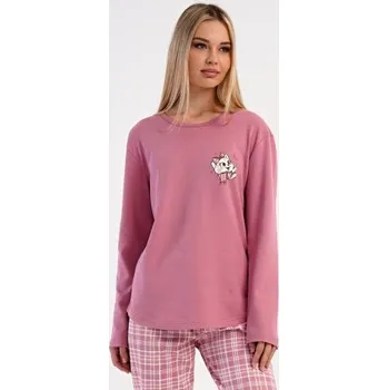 Dámské pyžamo Dámské pyžamo dlouhé Vienetta Secret Kotě se šálou starorůžová S