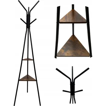 Věšák Stojanový věšák kovový SEZONE černý, dub vintage