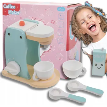 Kávovar DŘEVĚNÝ KÁVOVAR SPOTŘEBIČE DO KUCHYNĚ PRO DĚTI PŘÍSLUŠENSTVÍ ŠÁLEK MLÉKO