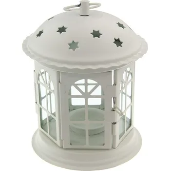 Vánoční svícen SEIZIS Lucerna kovová kulatá 16,5cm, bílá