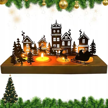 Svícen Vánoční svícen na čajovou svíčku, kovový dřevěný stojan na svíčky na stůl