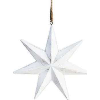 Vánoční dekorace KLIA Hvězda závěs dřevo 16cm bílá patina