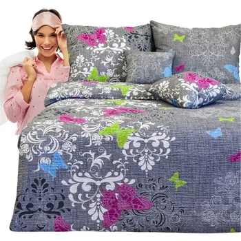 Povlečení Krepové povlečení 160x200 2x70/80 Motýl na šedém, Tlustá Kůra