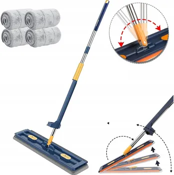 mop PLOCHÝ MOP NA MYTÍ PODLAHY OTOČNÝ 360° MOP BEZ POUŽITÍ RUKOU + 4 NÁHRADNÍ HADRY