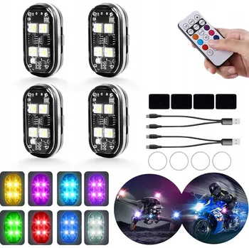 Lampička Bezdrátová LED Stroboskopická Lampa Silné Bílé + Barevné Světlo 4 ks Dálkové Ovládání
