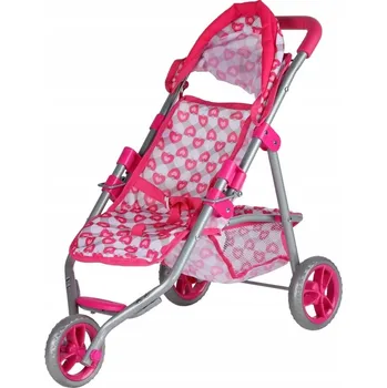 Kočárek pro panenku WOOPIE ROYAL Tříkolový Kočárek pro Panenky Srdce Růžový