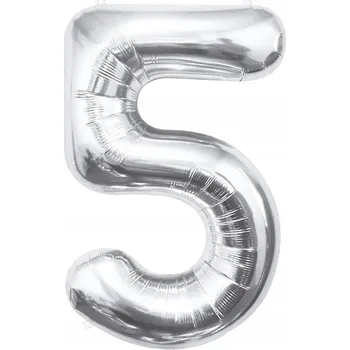 Balón Číslice Číslice 5 Narozeniny Stříbrný 85 cm