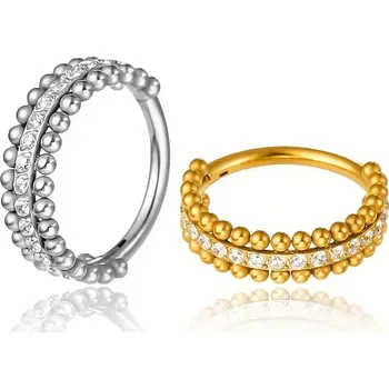 Piercing Luxusní kroužek s dvojitou řadou kuliček a krystaly SENLANSPKR10 (Dvojitý kroužek s čirými krystaly – chirurgická ocel 316L SENLANSPKR10)