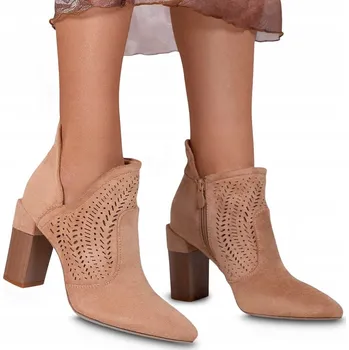 Dámská zimní obuv Kotníkové Boty Ažurové na sloupkovém podpatku Bella Paris Khaki 36