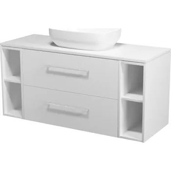 Koupelnový nábytek CERSANIT 3D Nábytkový set Cersanit Larga 120, skříňka 80 pod desku bílá, skříňka 20 pod desku otevřená bílá 2x, deska 120 horní bílá, umyvadlo Larga 50 na desku obdélníkové bílé, úchytky chrom S932-088;S932-073;S932-088;S932-026;K677-003;S599-0142