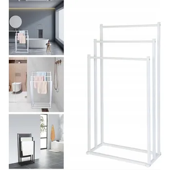 Držák na ručník VOLNĚ STOJÍCÍ BÍLÝ VĚŠÁK NA RUČNÍKY STOJAN DO KOUPELNY 3 ÚROVNĚ