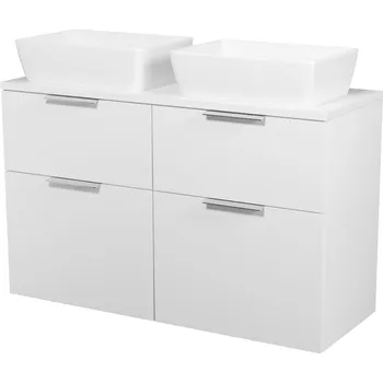 Koupelnový nábytek CERSANIT 3D Skříňka Cersanit City 60 pod desku bílá 2x, deska 120 horní bílá, umyvadlo City 50 na desku obdélníkové bílé 2x, úchytky chrom S584-017-DSM;S584-017-DSM;S584-042;K35-048;K35-048;S584-034;S584-034;S584-034;S584-034