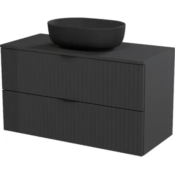 Koupelnový nábytek CERSANIT 3D Nábytkový set Cersanit Tirso 100, skříňka 100 pod desku černá, deska 100 horní černá, umyvadlo Moduo 50 na desku oválné antracitové, výpust umyvadlová antracitová S1017-012;S1021-015;K116-107-BOX;K116-109