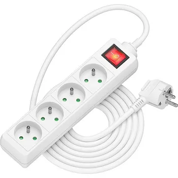 Elektrická zásuvka AlzaPower prodlužovací přívod 230V 4 zásuvky vypínač 5m bílý