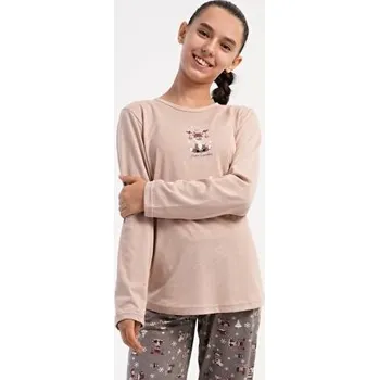 Dívčí pyžamo Dětské pyžamo dlouhé Vienetta Secret Sobík béžová 5 - 6