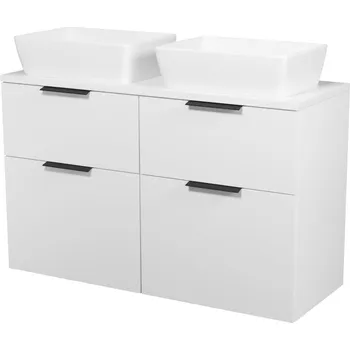 Koupelnový nábytek CERSANIT 3D Skříňka Cersanit City 60 pod desku bílá 2x, deska 120 horní bílá, umyvadlo City 50 na desku obdélníkové bílé 2x, úchytky černé S584-017-DSM;S584-017-DSM;S584-042;K35-048;K35-048;S584-033;S584-033;S584-033;S584-033