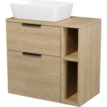 Koupelnový nábytek CERSANIT 3D Skříňka Cersanit City 60 pod desku dub, skříňka 20 pod desku otevřená dub, deska 80 horní dub, umyvadlo City 60 na desku obdélníkové bílé, úchytky černé S584-119;S584-025-DSM;S584-067;K35-048;S584-033;S584-033