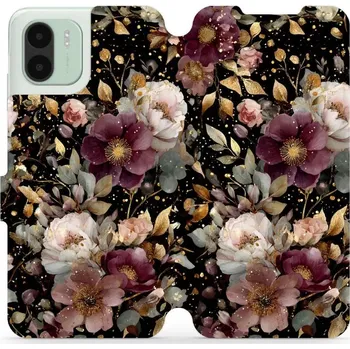Pouzdro na mobilní telefon Flipové pouzdro Mobiwear - Xiaomi Redmi A1 - V169S Zlatavé kvítky (Knížkové flip pouzdro, obal, kryt na mobil Xiaomi Redmi A1 - V169S Zlatavé kvítky, materiál Umělá kůže + TPU - ochrana 360°, stojánek, silikonová vanička, magnetické zavírání)