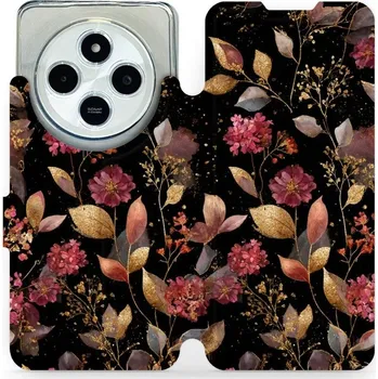 Pouzdro na mobilní telefon Flipové pouzdro Mobiwear - Xiaomi Redmi 14C / Poco C75 - V171S Zlatavé lístky a květy (Knížkové flip pouzdro, obal, kryt na mobil Xiaomi Redmi 14C / Poco C75 - V171S Zlatavé lístky a květy, materiál Umělá kůže + TPU - ochrana 360°, stojánek, silikonová)