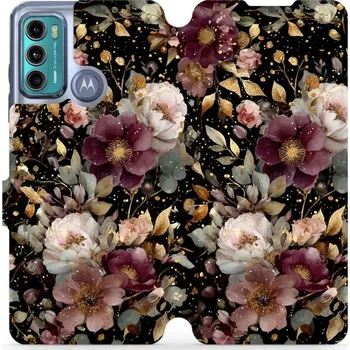 Pouzdro na mobilní telefon Flipové pouzdro Mobiwear - Motorola Moto G60 - V169S Zlatavé kvítky (Knížkové flip pouzdro, obal, kryt na mobil Motorola Moto G60 - V169S Zlatavé kvítky, materiál Umělá kůže + TPU - ochrana 360°, stojánek, silikonová vanička, magnetické zavírání)