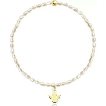 Náramek Pružný perlový náramek - anděl a kulička ze žlutého 14karátového zlata, sladkovodní perly