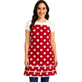 Kuchyňská zástěra Stylová kuchyňská zástěra pro dospělé červená s bílými puntíky