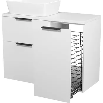 Koupelnový nábytek CERSANIT 3D Skřííňka Cersanit City 60 pod desku bílá, skříňka 40 pod desku s košem na prádlo bílá, deska 100 horní bílá, umyvadlo City 60 na desku obdélníkové bílé, úchytky černé S584-017-DSM;S584-038;S584-038;K35-048;S584-033;S584-033;S584-033