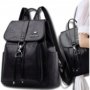 Městský batoh Kožený Dámský Batoh do školy, práce, městský, Černý, voděodolný, Prostorný