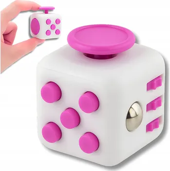 Hračka pro nejmenší HRAČKA ANTISTRESOVÁ KOSTKA FIDGET CUBE MAČKACÍ HRAČKA TLAČÍTKA BÍLORŮŽOVÁ