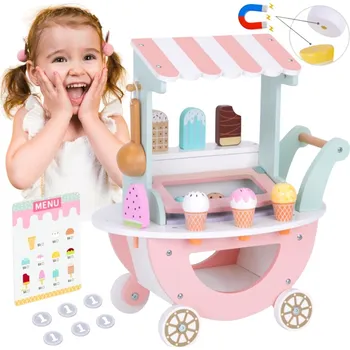 Dřevěná hračka Woopie Let's Go Green WOOPIE GREEN Zmrzlinárna XXL Pastelový zmrzlinový vozík