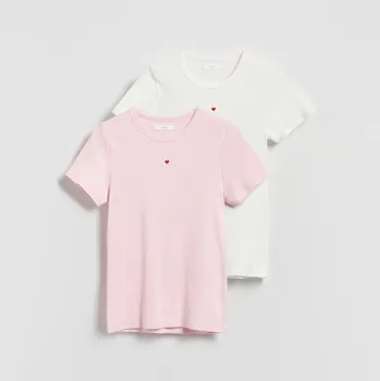 Dámské tričko Reserved - Sada 2 bavlněných triček s aplikací - pastelově růžová - 017HQ-03X - 017HQ-03X-XL