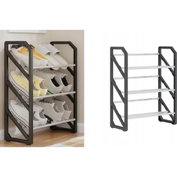 Botník BOTNÍK POLICE REGÁL DO PŘEDSÍNĚ 3 ÚROVNĚ SKLÁDACÍ ČERNÝ