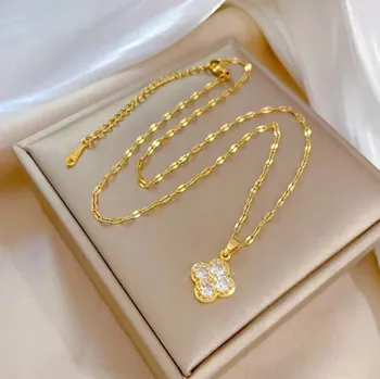 Náhrdelník Zlatý Náhrdelník Čtyřlístek Jetel Zirkony Ocel Chirurgická ocel jako Dárek