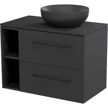 Koupelnový nábytek CERSANIT 3D Nábytkový set Cersanit Larga 80, skříňka 60 pod desku antracitová, skříňka 20 pod desku otevřená antracitová, deska 80 horní antracitová, umyvadlo Larga 40 na desku kulaté antracitové, úchytky černé S164-036;S164-043;S932-058;K677-019;S599-014