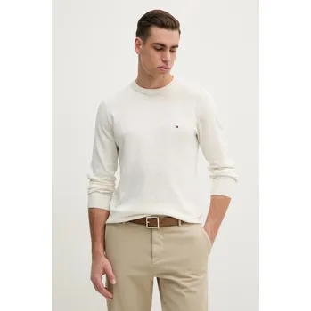 Pánský svetr Svetr s příměsí lnu Tommy Hilfiger pánský, béžová barva, lehký, MW0MW38603 01X, vel. M