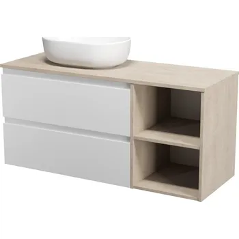 Koupelnový nábytek CERSANIT 3D Nábytkový set Cersanit Moduo 120, skříňka 80 pod desku bílá, skříňka 40 pod desku dub, deska 120 dub, umyvadlo Moduo 50 na desku oválné bílé S929-008;K116-019;S590-026;K116-049