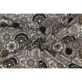 Teplákovina jemně počesaná hnědobílé mandaly