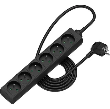 Elektrická zásuvka AlzaPower prodlužovací přívod 230V 6 zásuvek 2m černý