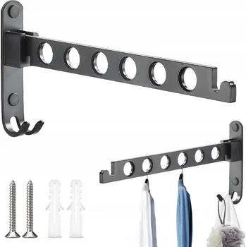 Věšák SKLÁDACÍ VĚŠÁK NA ZEĎ 6 HÁKŮ HLINÍKOVÝ DO PRÁDELNY KOUPELNY